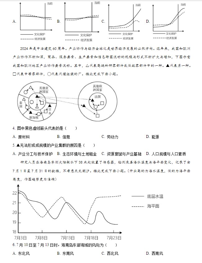 2024年高考福建地理试卷真题 答案